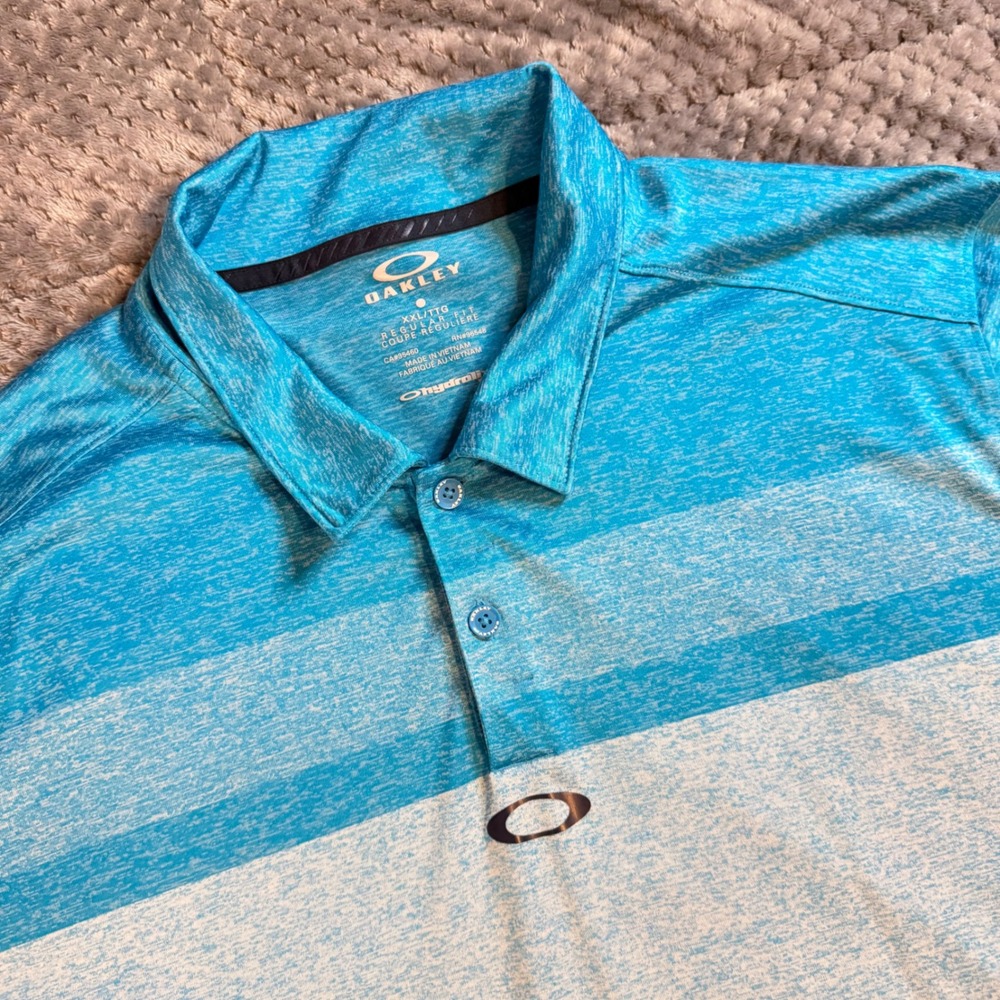 Oakley O-Hydrolix Mens XXL Blue Striped Short Sleeve Golf Polo Shirt Regular Fit